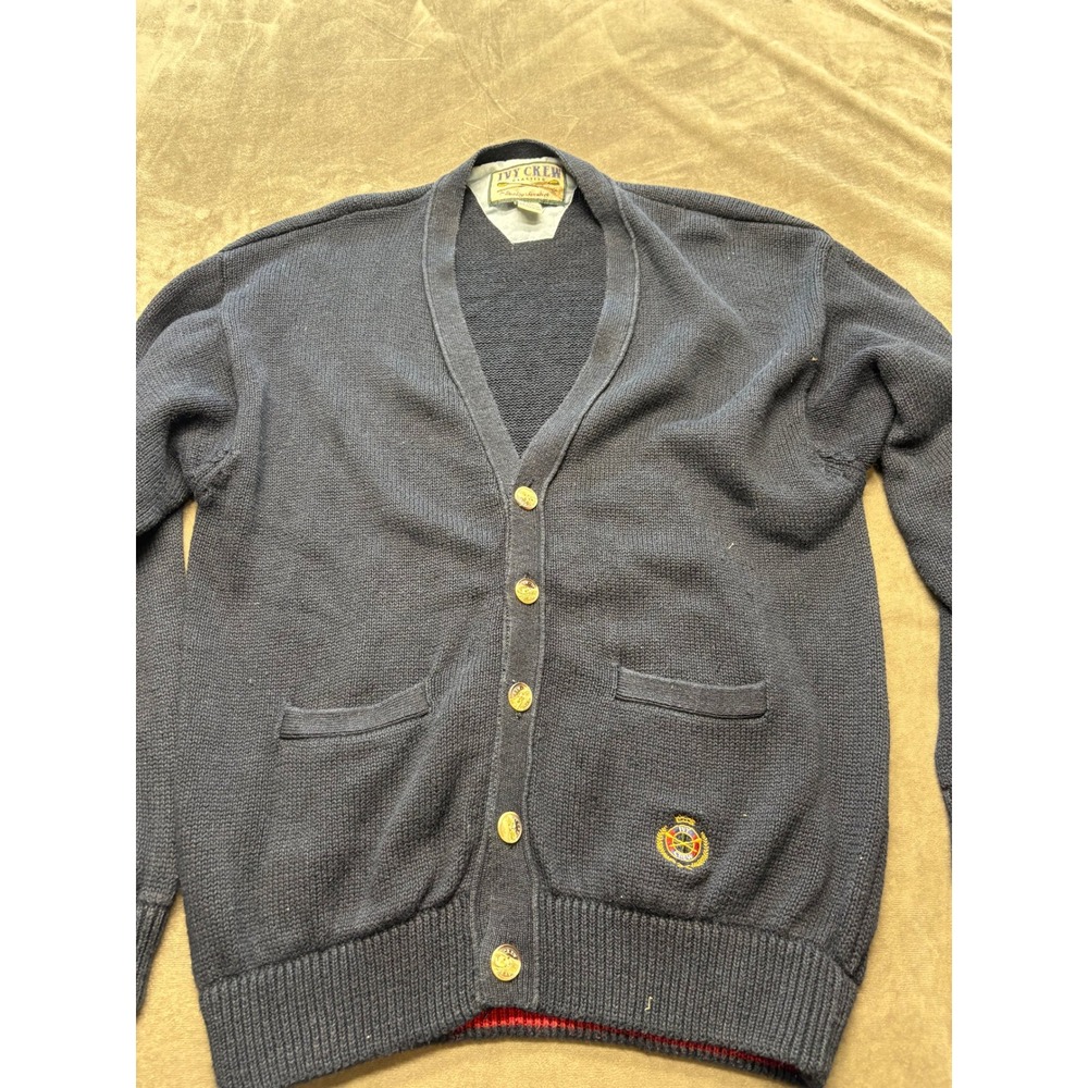 Ivy Crew Classics Mens Navy Blue V Neck Button‎ Up Cardigan Sweater L